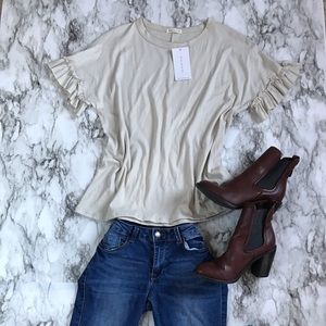 🛍 3/$35 SALE - Ruffle Tee in Sand LARGE